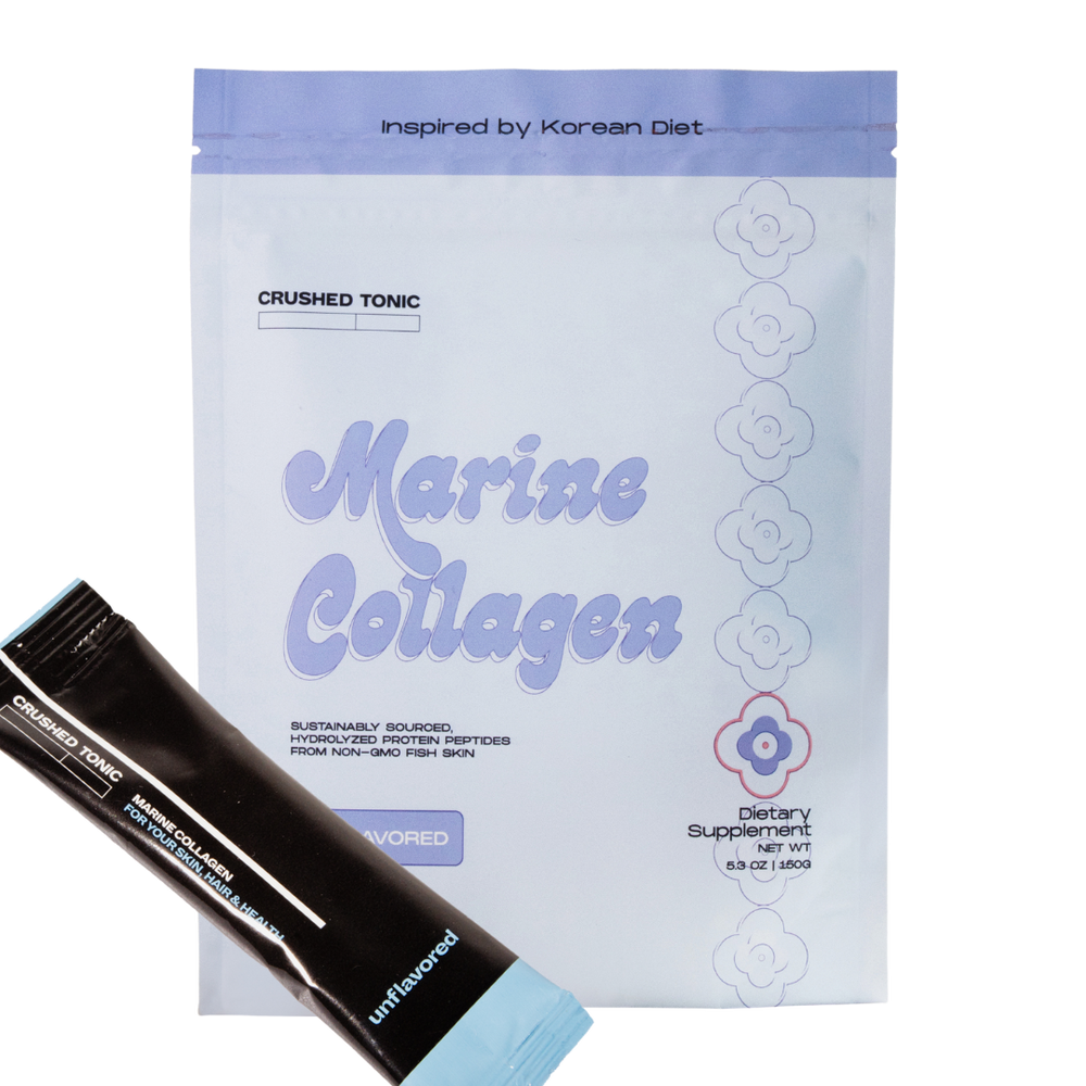 An image of Crushed Tonic Unflavored Marine Collagen 65 oz and a crush of Unflavored Marine collagen